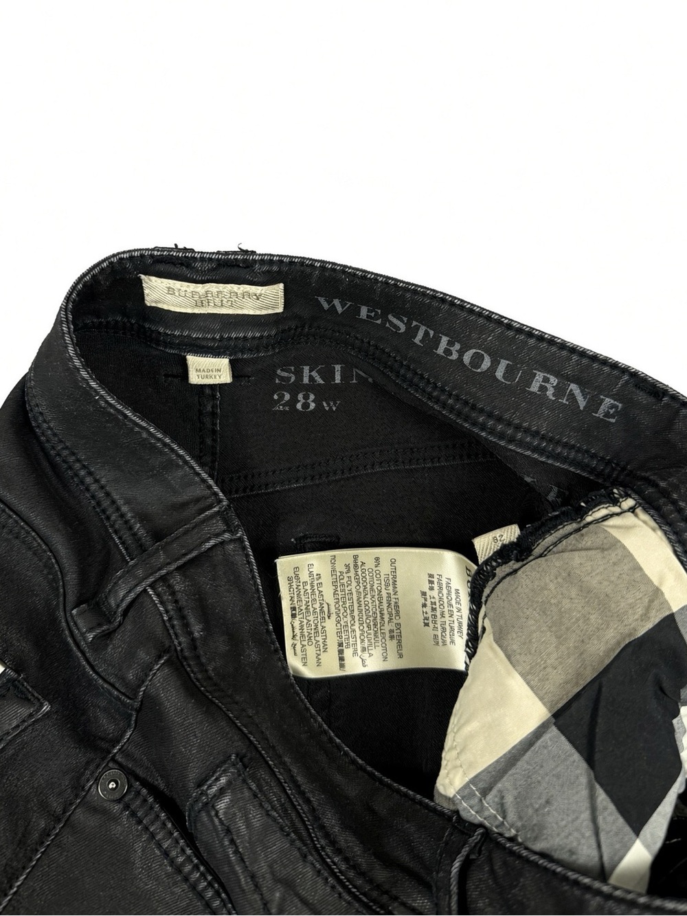 Burberry Brit Westbourne Skinny Jeans 28W Black Coated Check Pocket - Picture 4 of 4